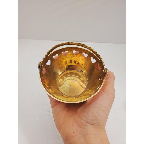 Vintage Brass Dish - Vintage Brass Basket with handle - brass round bask… - Picture 6 of 10